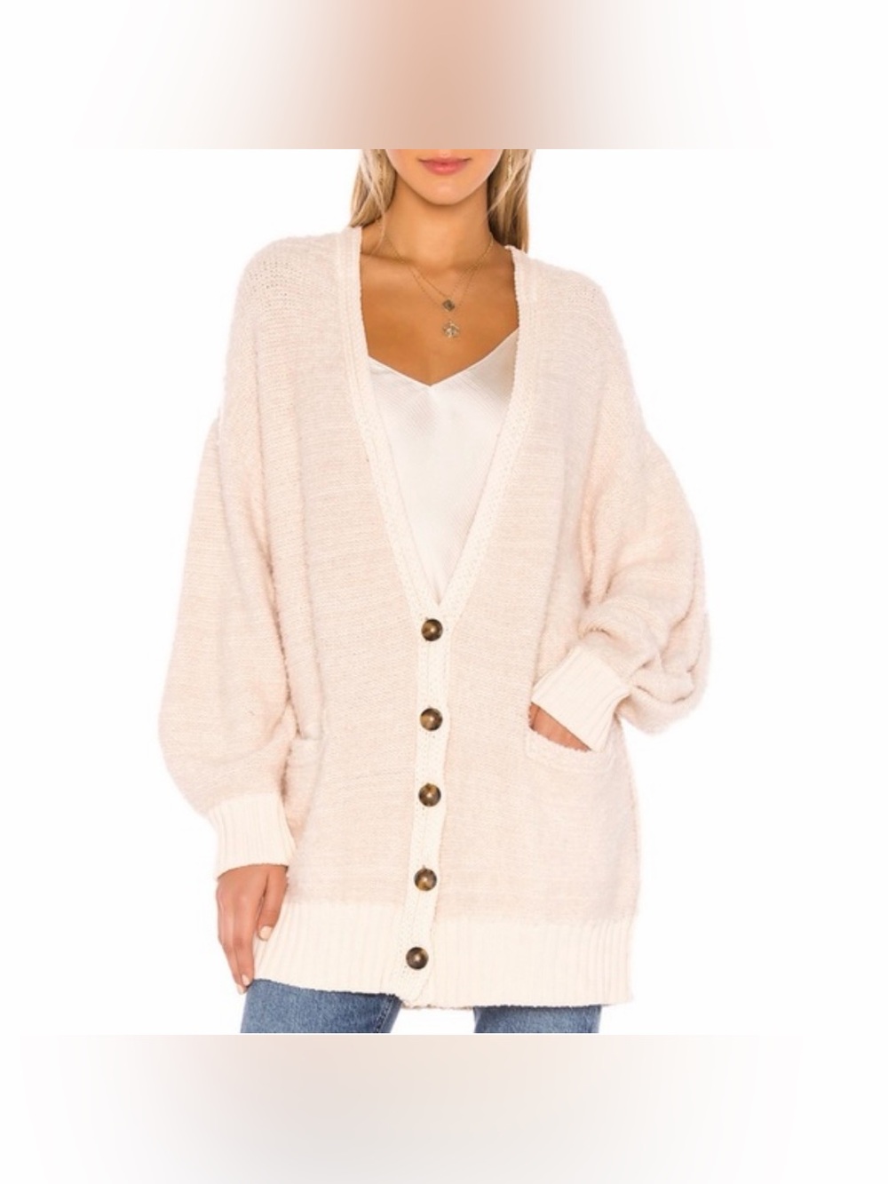 Free People Soft Blush Button-Front Oversized Cardigan